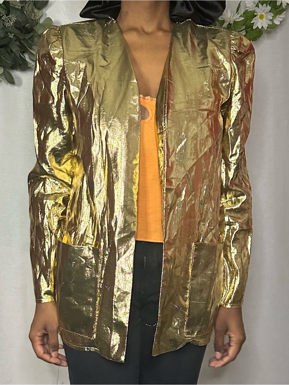 Jo-Ed Sophisticates vintage 80s does 50s gold lamé fabric jacket